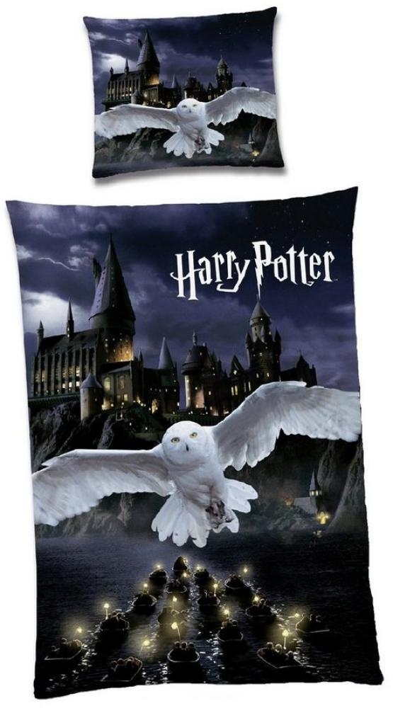 Harry Potter Wende Bettwäsche Set 135x200 + 80x80 cm EULE Linon mit Reißverschluss Bild 1