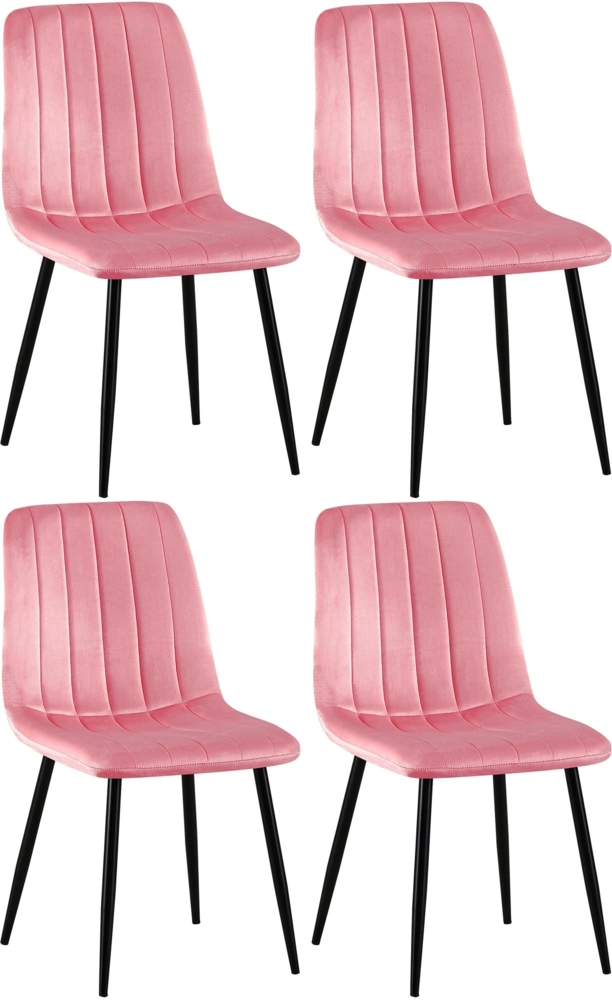 DELUKE® 4er Set Stühle LENZ Samt - 88 x 45 x 53 cm, pink, Metall Gestell Stühle Esszimmerstühle Stuhl Esszimmer Esstisch Stühle Küchenstuhl Bild 1