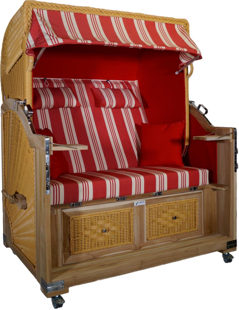 Strandkorb-King Strandkorb Teak XL rot -weiß Multistreifen 2½ Sitzer Bild 1