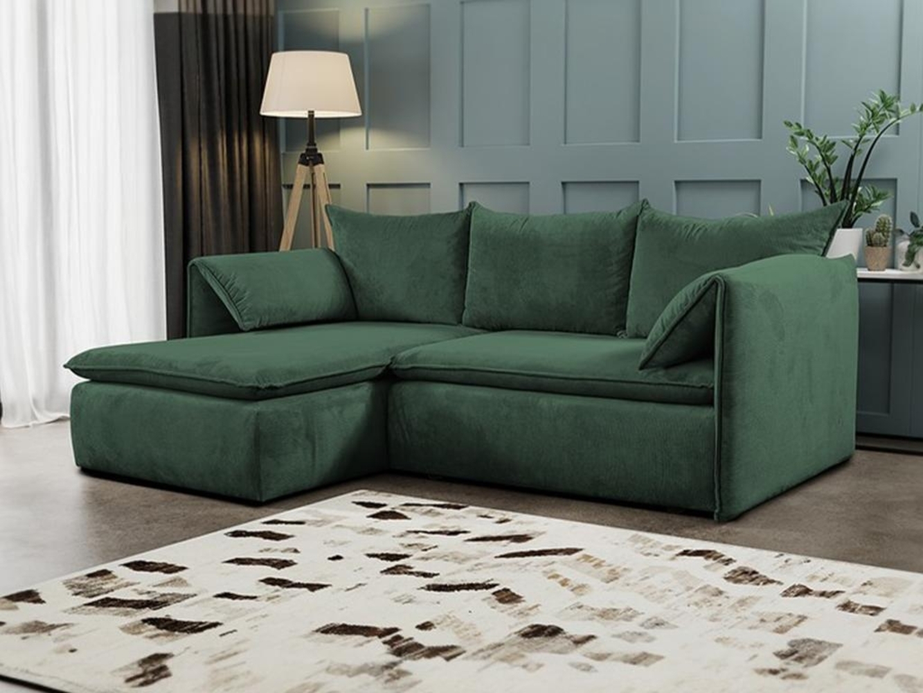 Vente-unique - Ecksofa mit Schlaffunktion - Ecke links - Feincord - Grün - TEODORA Bild 1