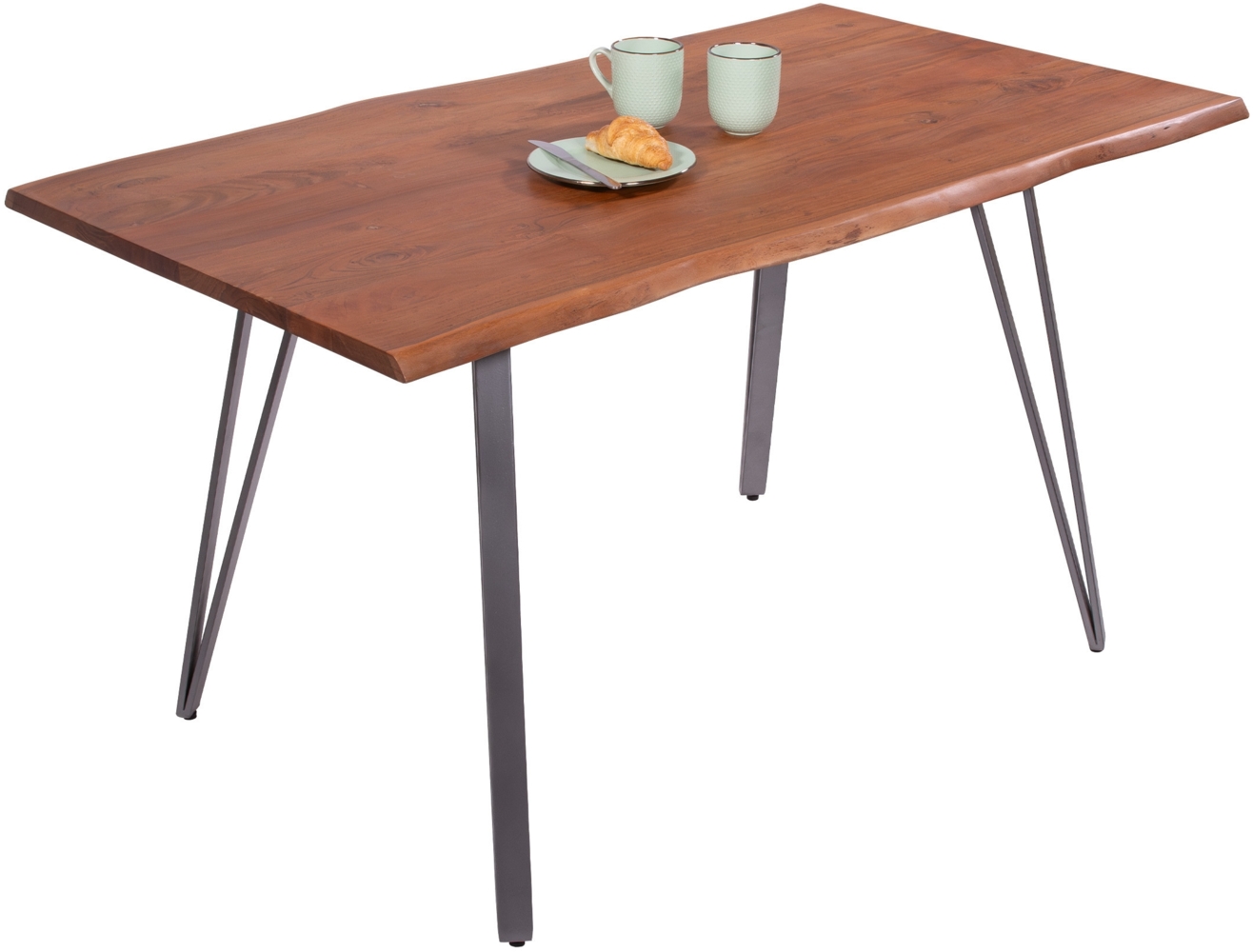 Esstisch Baumkante 160 x 85 cm Akazie massiv nussbaumfarben Metallgestell Silber CELIA 136314961 Bild 1