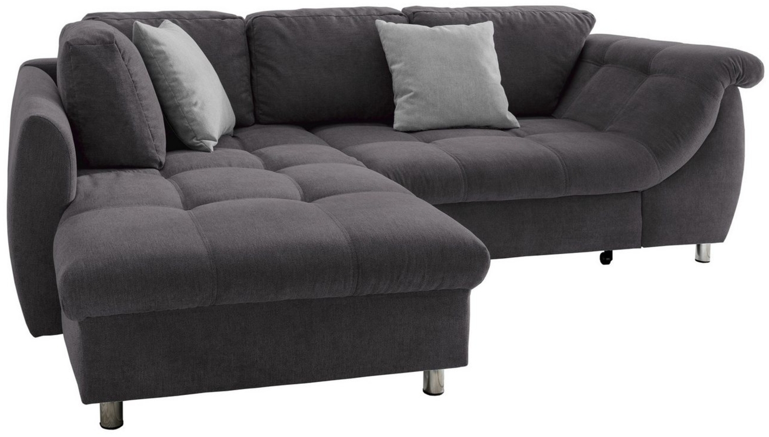 luma-home Ecksofa 17008, Ottomane links, Bettfunktion, Wellenunterfederung, Mikrofaser Anthrazit Bild 1