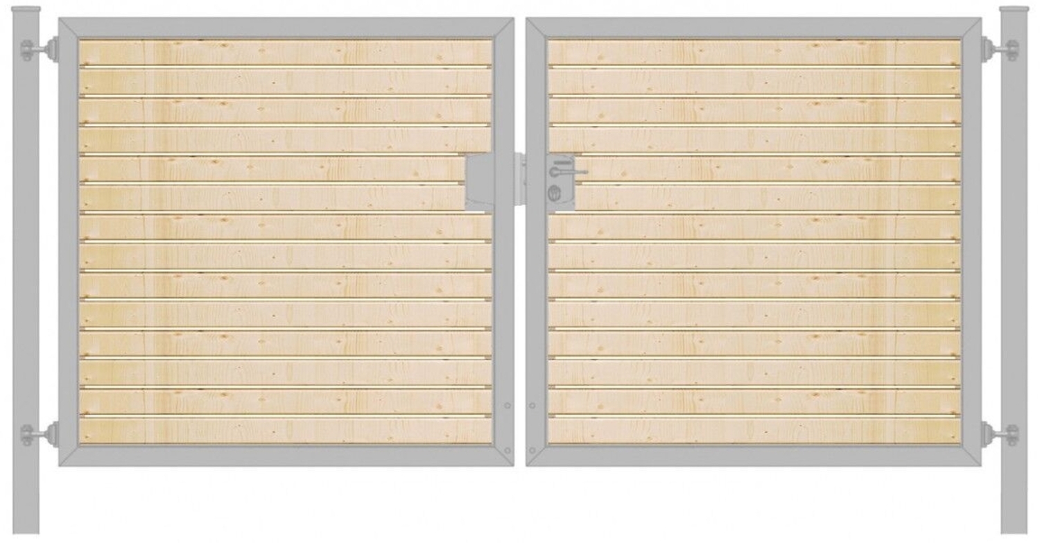 Einfahrtstor Premium (2-flügelig) mit Holzfüllung waagerecht symmetrisch verzinkt B:500 cm H:180 cm Bild 1