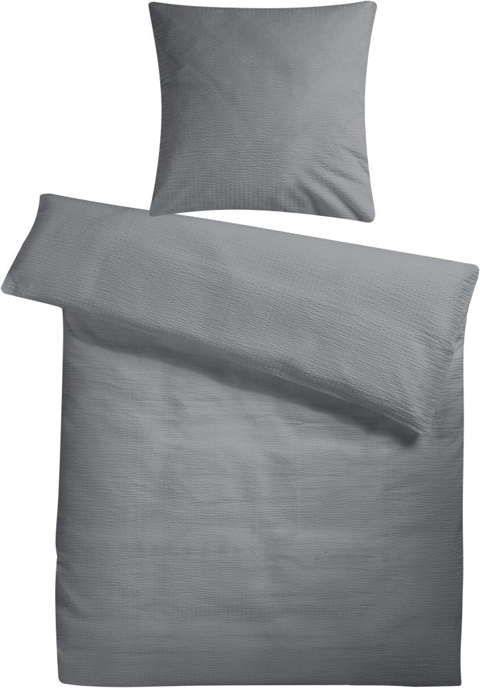 Carpe Sonno Bettwäsche Seersucker 135x200 155x220 Bügelfrei Bettbezug Uni Bettwäsche Baumwoll, Seersucker, 2 teilig, Kühlende Bettwaren Bügelfrei Pflegeleicht Einfarbig Grau 155 x 220 Bild 1