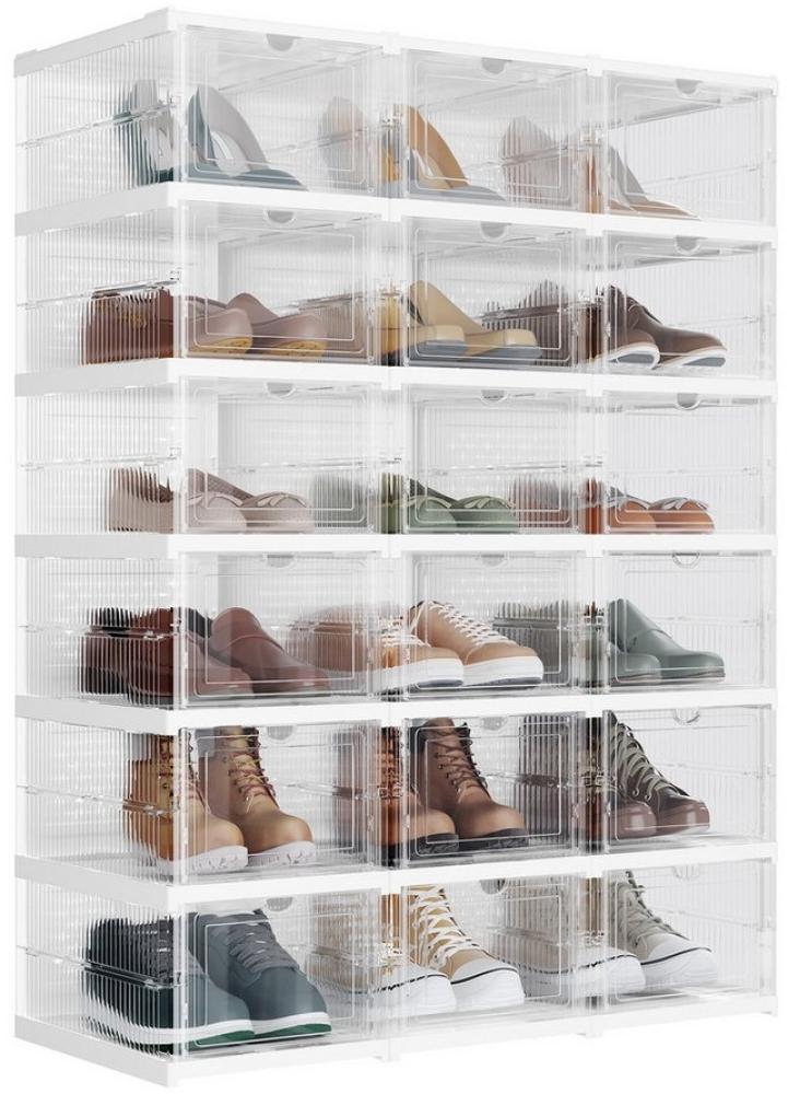 Songmics Schuhschrank 3er Set, mit 18 Schuhboxen, integrierter Schuh-Organizer, faltbar, tragbar, für Schuhe bis Größe 46, 1-Min-Montage, transparent-wolkenweiß LSPDE207W01 Bild 1
