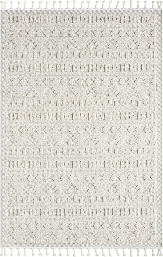 Vimoda Teppich Teppich Wohnzimmer Boho Skandi Frisé-Teppich, Rechteck, In & Outdoorteppich,Hoch Tief,3D, Balkon,Küchenteppich,Flur,Creme Bild 1