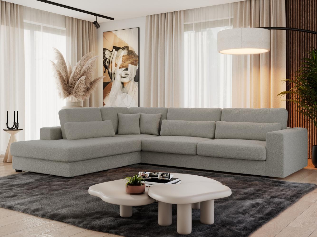 Freistehendes Ecksofa mit lose Kissen, L-form - SAVONA - links - Grau Boucle Bild 1