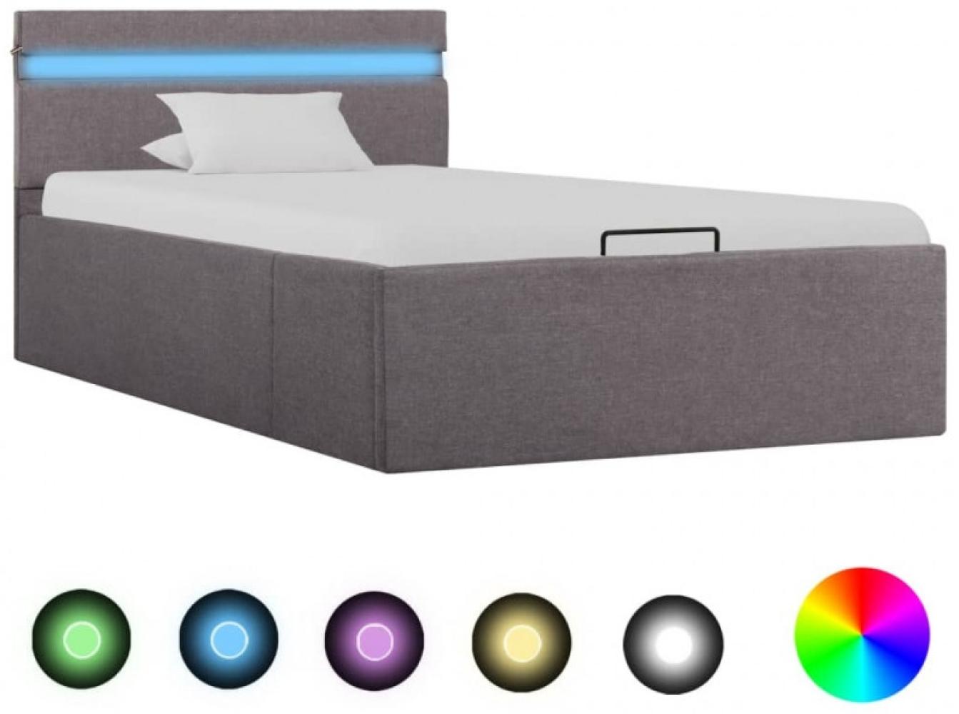 vidaXL Bett mit Bettkasten Hydraulisch mit LED Taupe Stoff 100x200 cm 285625 Bild 1