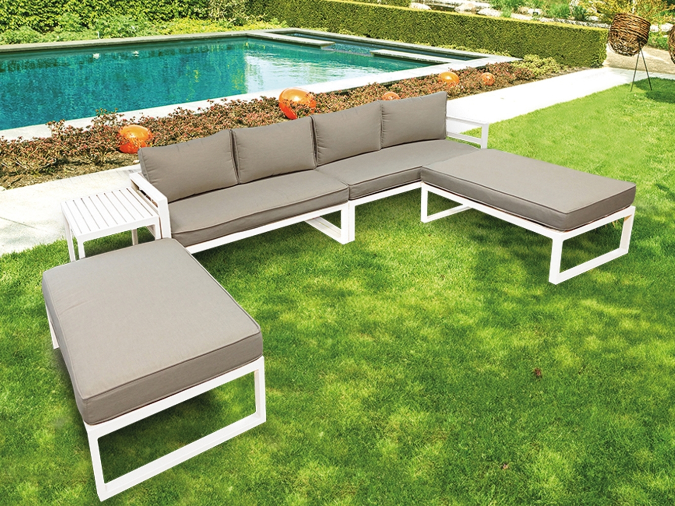 Gartenlounge Set, Polster Grau, für Outdoor und Terrasse Bild 1