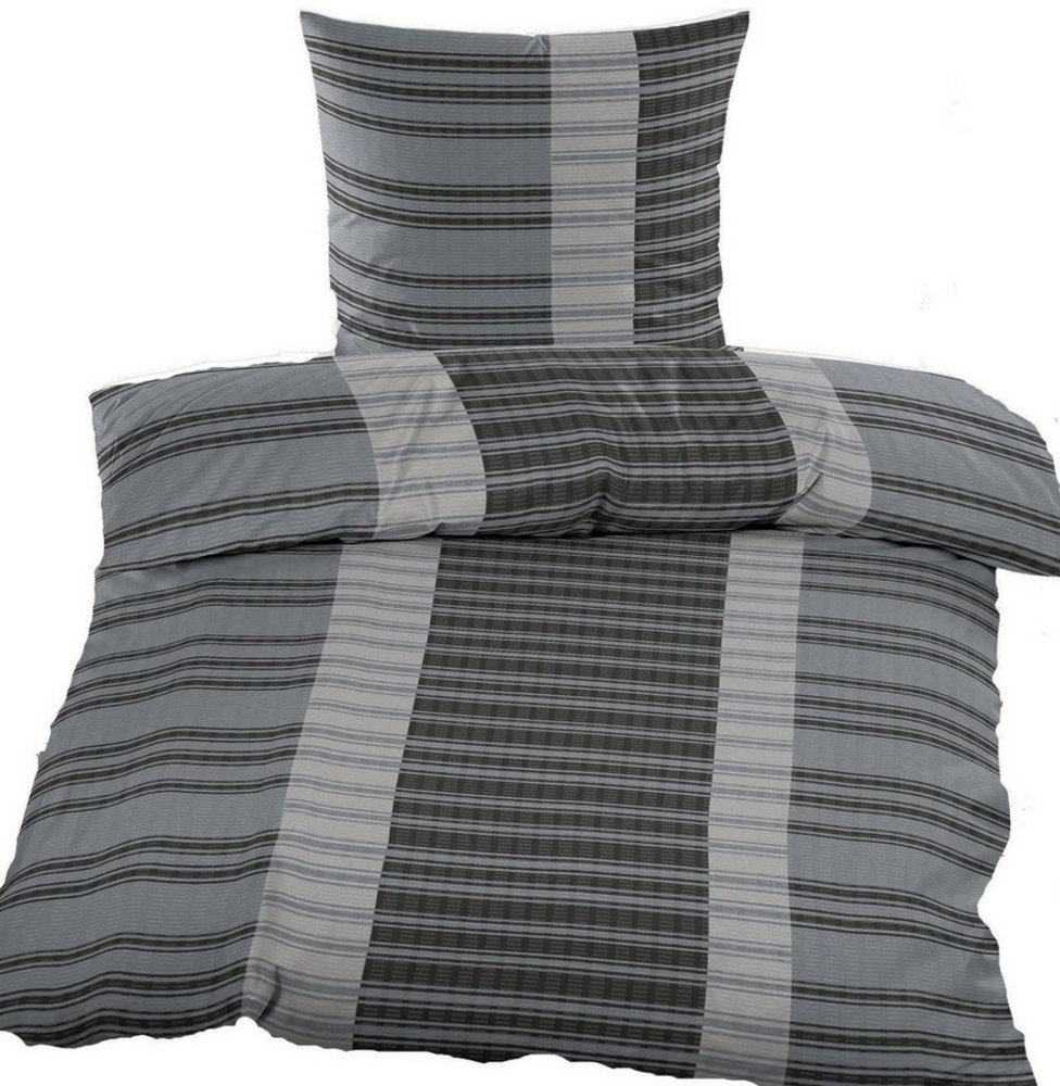 KH-Haushaltshandel Bettwäsche 2-tlg. Seersucker Bettwäsche 135x200 +80x80cm, grau kariert, Seersucker, 2 teilig, dkl. grau hellgrau weiß, Karo/Streifen, bügelfrei Bild 1