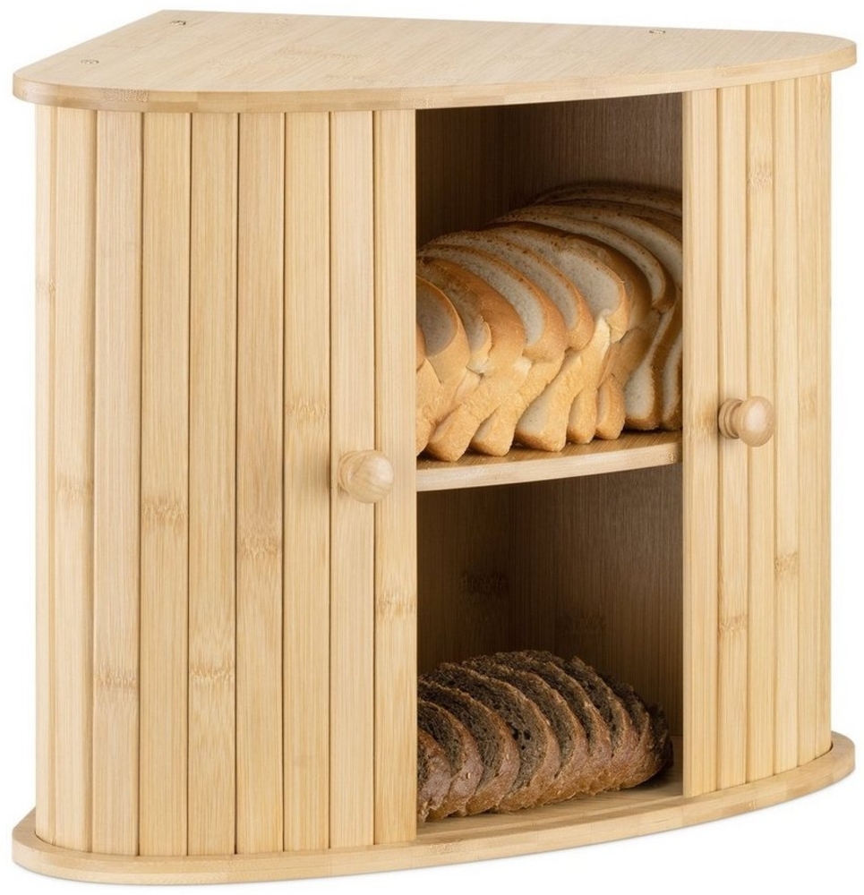 Navaris Vorratsdose Bambus Brotkasten Ecke - 2 Etagen - XL Brotkorb - Aufbewahrung, Bambus Bild 1