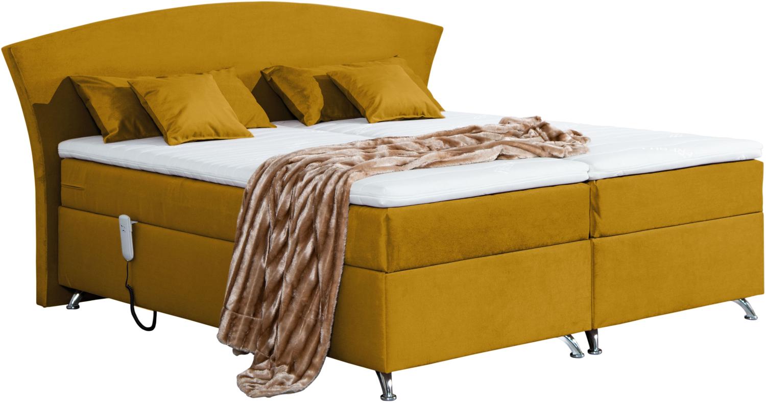 Spenger Bettenstudio Boxspringbett Quinn, mit elektrischer Verstellung, Velour Olive, H3, 90x200 cm Bild 1