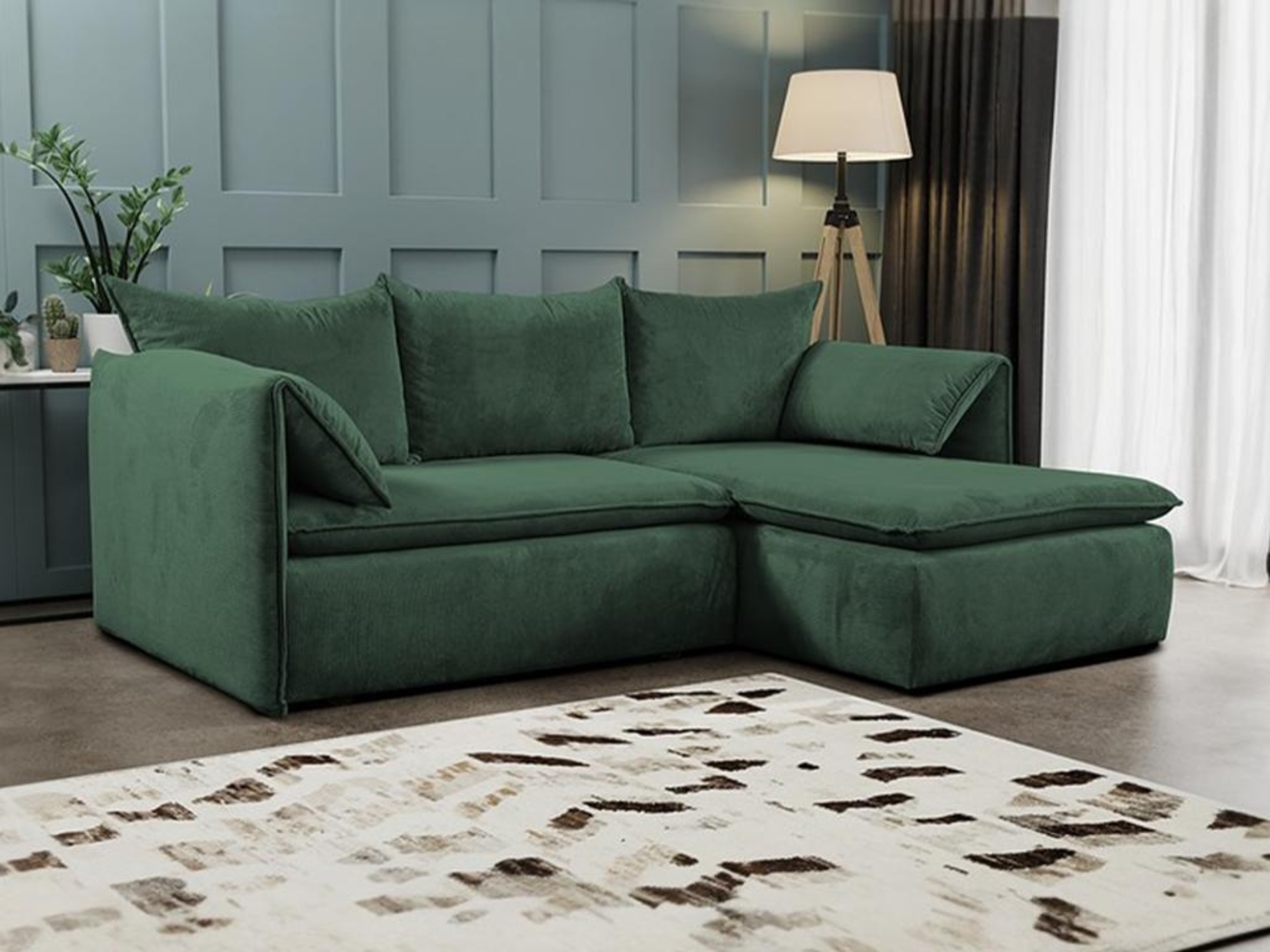 Vente-unique - Ecksofa mit Schlaffunktion - Ecke rechts - Cord - Grün - TEODORA Bild 1