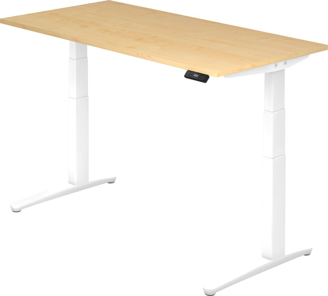 bümö elektrisch höhenverstellbarer Schreibtisch 160x80 cm mit Memory-Steuerung - Design Schreibtisch höhenverstellbar elektrisch, elektrischer Schreibtisch Ahorn, Gestell weiß, XBHM16-3-WW Bild 1