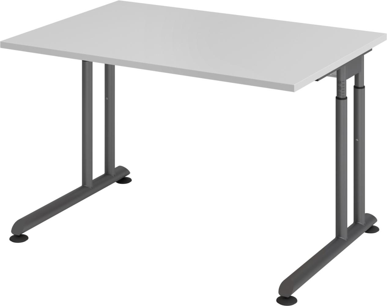 bümö höhenverstellbarer Schreibtisch Z-Serie 120x80 cm in grau, Gestell in Graphit - PC Tisch klein für's Büro manuell höhenverstellbar, Computertisch verstellbar, ZS-12-5-G Bild 1