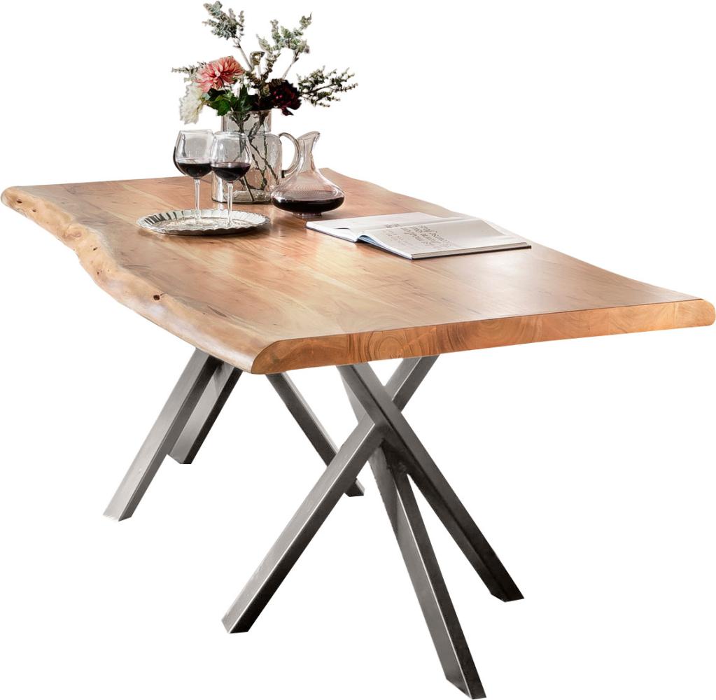 TISCHE&BÄNKE Tisch 180x90 Akazie Stahl Natur Antiksilber Bild 1