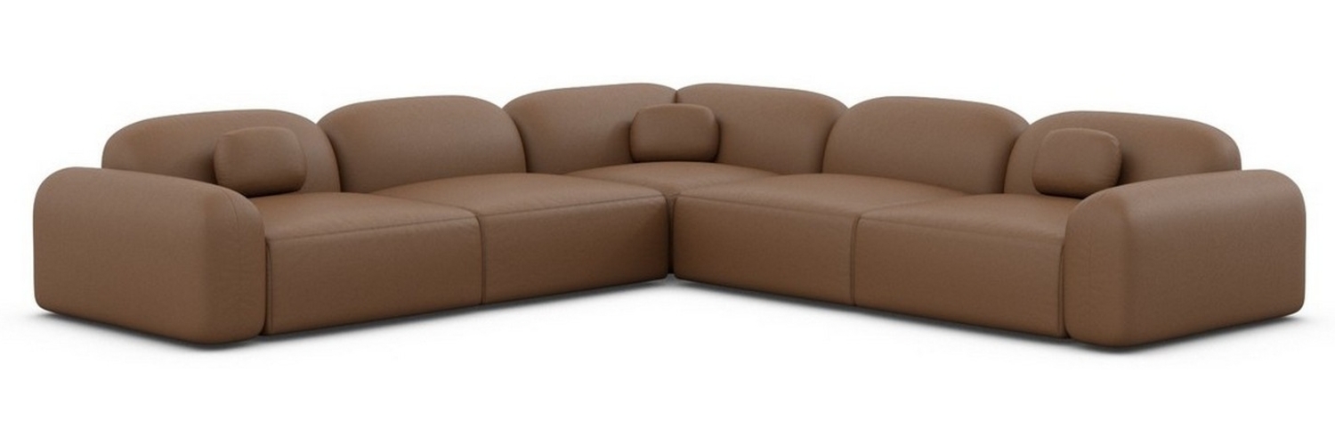 Ecksofa Barcelona mit Zierkissen, Kunstleder, Braun, Rechts Bild 1