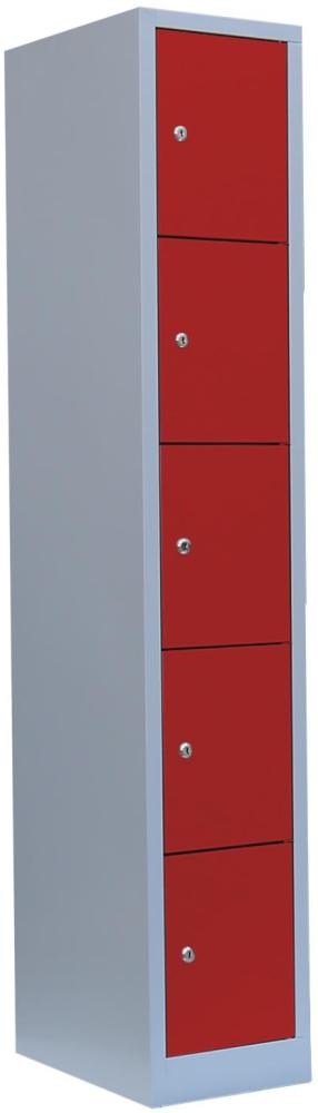 Schließfachschrank Wertfachschrank Fächerschrank Spind Umkleideschrank 5 Fächer-Spint Lichtgrau/Rot 520514 Bild 1