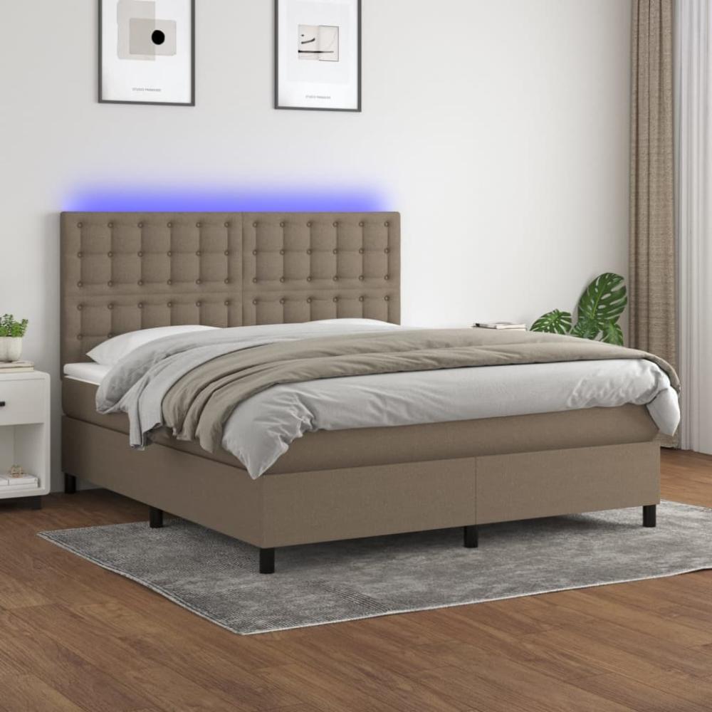 vidaXL Boxspringbett mit Matratze & LED Taupe 180x200 cm Stoff 3135217 Bild 1