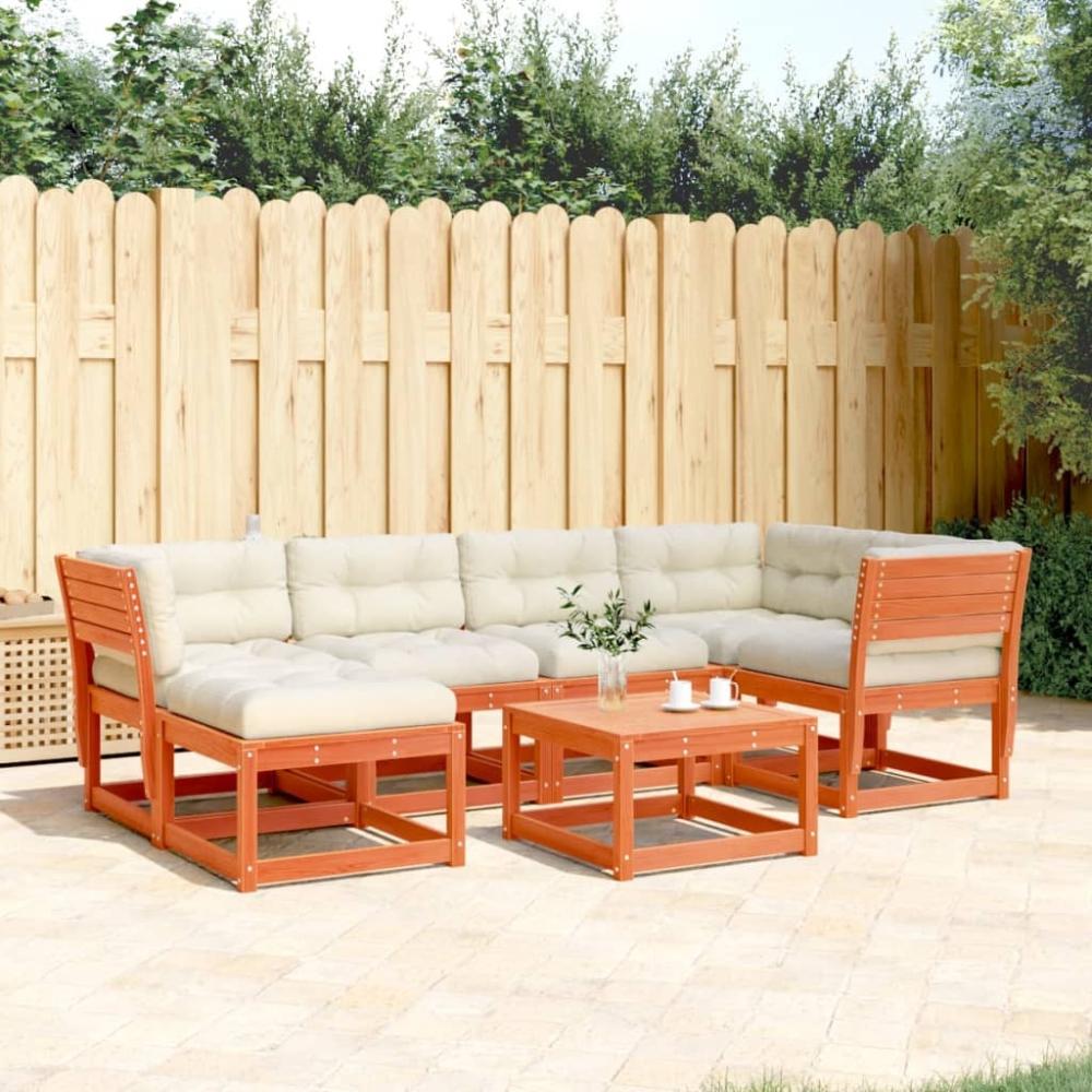 vidaXL 6-tlg. Garten-Sofagarnitur mit Kissen Wachsbraun Kiefernholz 3217037 Bild 1