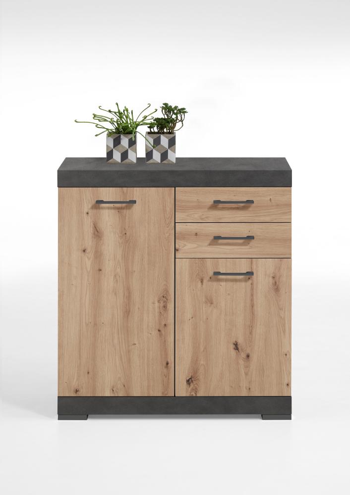 FMD Möbel - BRISTOL 2 - Kommode m. 2 Türen u. 2 SK - melaminharzbeschichtete Spanplatte - Matera / Artisan Oak - 80 x 89,9 x 34,9cm Bild 1