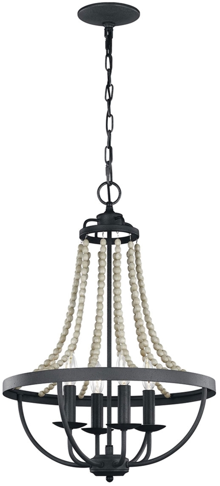 Feiss FE-NORI4-DWZ Kronleuchter Nori E14 40W Stahl, Holz; Zink verwittert, dunkel, mit Treibholzgrau B:43. 5cm Ø43. 5cm dimmbar höhenverstellbar Bild 1