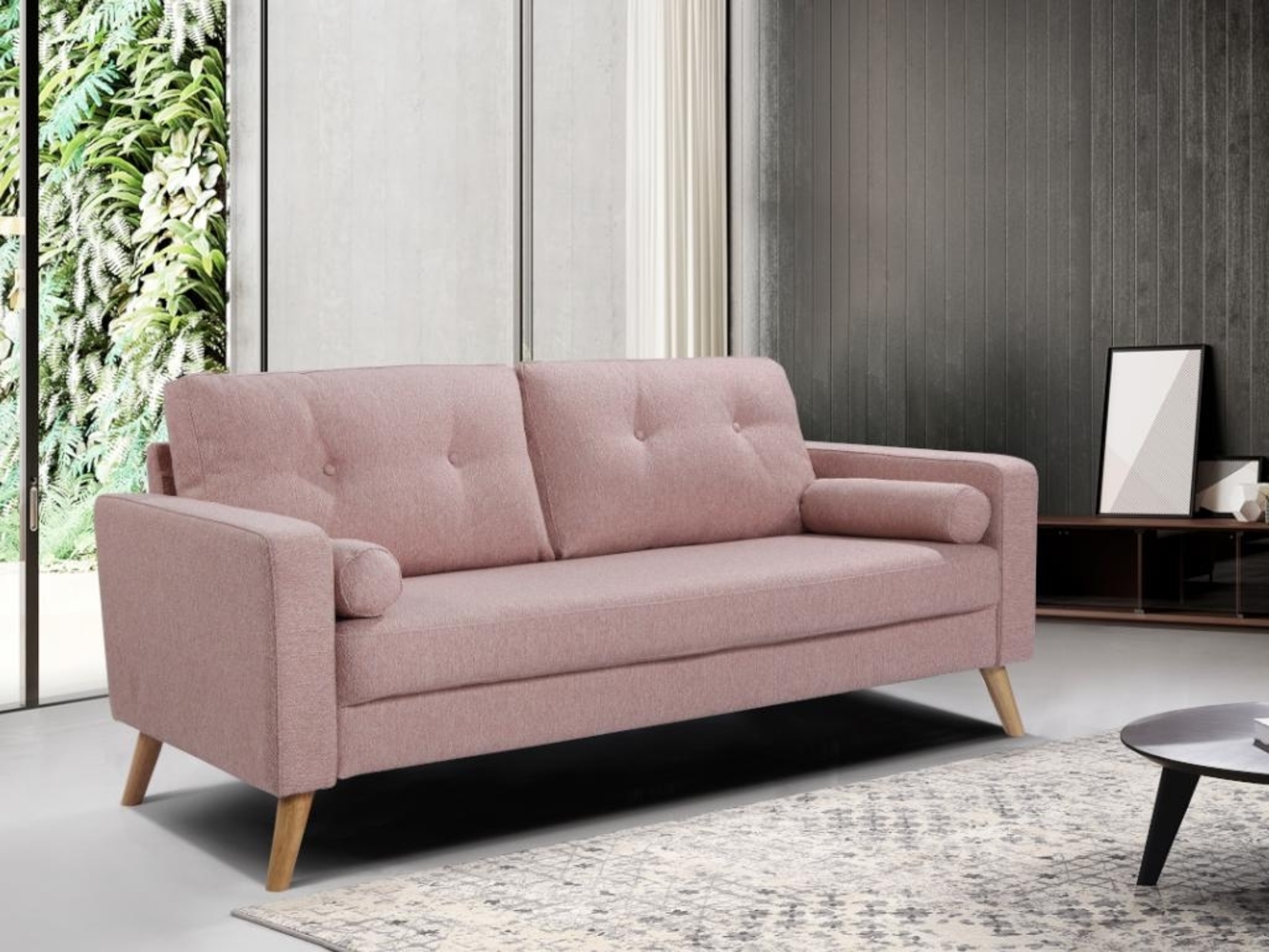 Vente-unique 'TATUM' 3-Sitzer Sofa, Bouclé Stoff puderrosa, 182 x 81 x 83 cm Bild 1