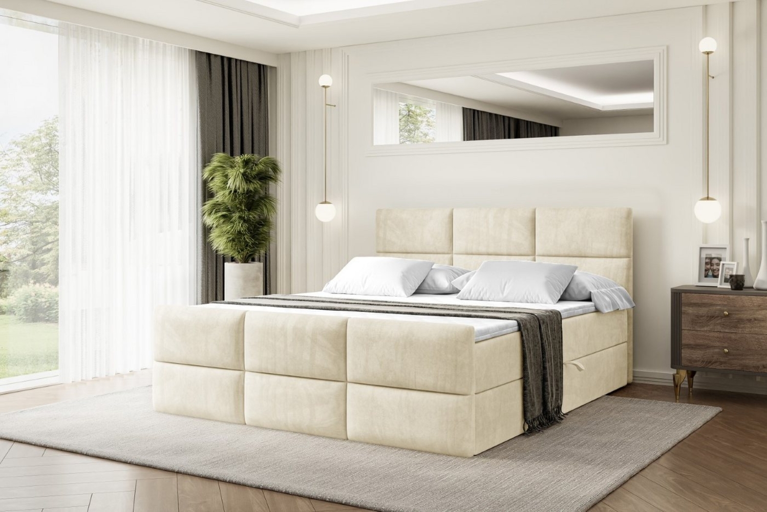 ALTDECOR Boxbett OHIO-Z (Multipocket-Matratze H4, H3 Matratze Bonellfederung, Topper, Kopfteil), Doppelbett mit Fußteil Bild 1