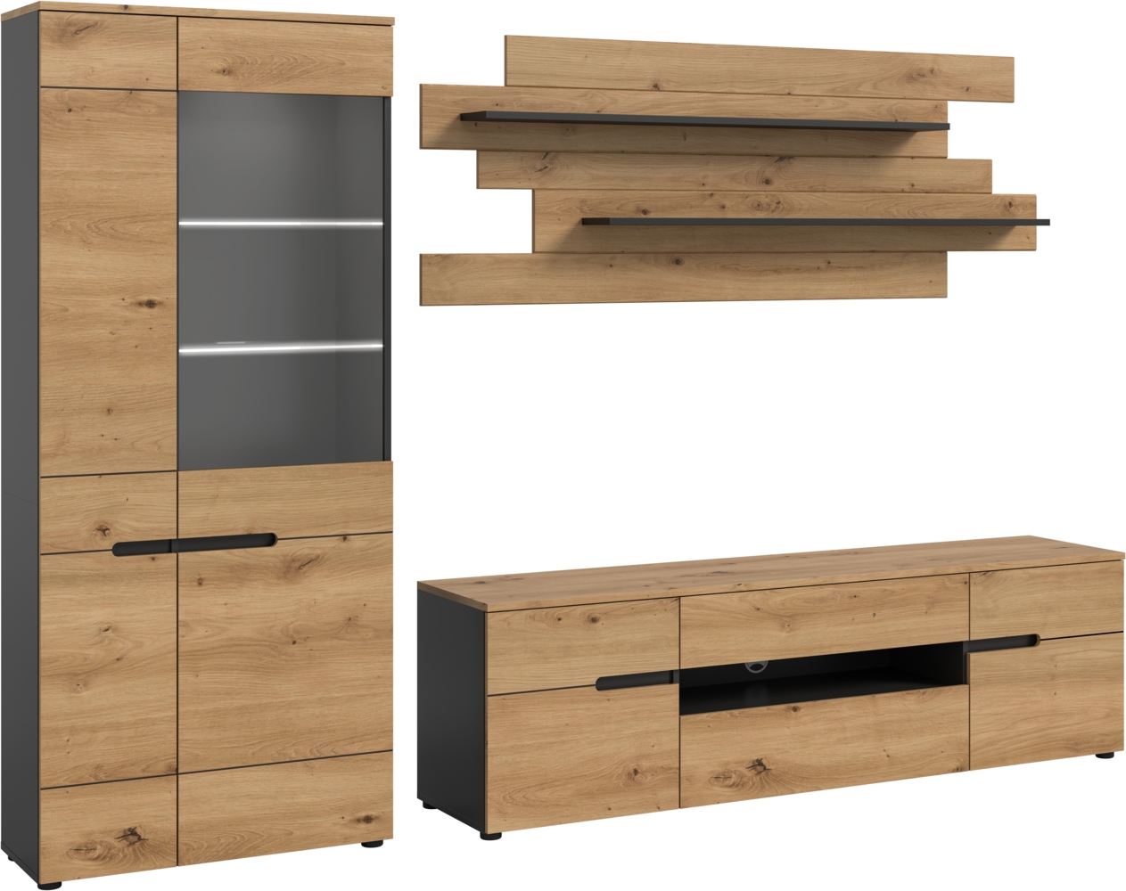 Wohnkombination inkl Beleuchtung (B/H/T: 280x190x44 cm) in Artisan Nachbildung Bild 1