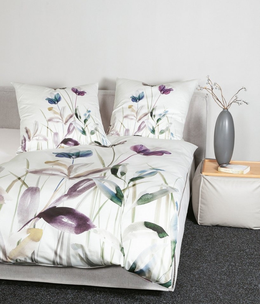 Janine Mako-Satin Bettwäsche 155 x 220 cm 80 x 80 2 teilig modern art S 42140-05-512 mauve blau Bild 1