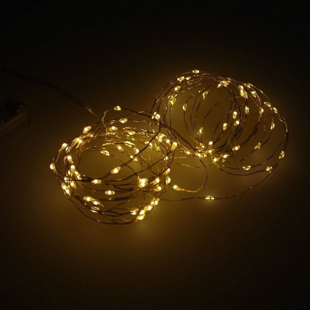 LED Lichterkette 100 LEDs warmweiß gold Batterie Weihnachtsdeko 495cm Bild 1