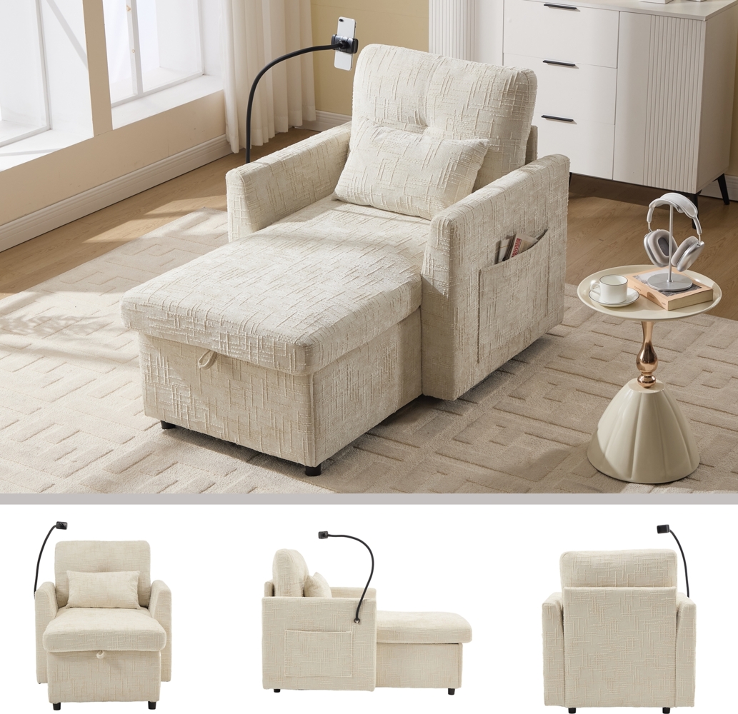 LVHOM Einzelsofa mit Handyhalterung, Polsterliege mit Bettkasten und Seitentaschen, Relaxsessel Schlafsofa mit versteckten Stauraum Bild 1