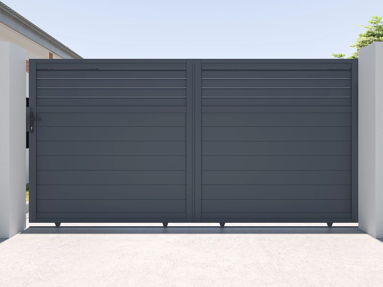 Vente-unique - Gartentor Schiebetor mit Torantrieb - 374 x 180 cm - Aluminium - Anthrazit - VIAZO Bild 1
