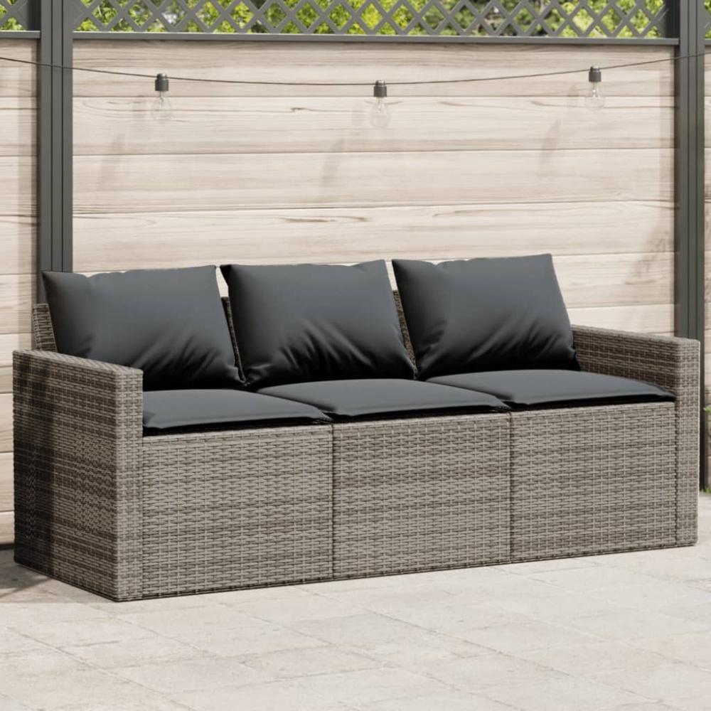 vidaXL Gartensofa mit Kissen 3-Sitzer Grau Poly Rattan 366343 Bild 1