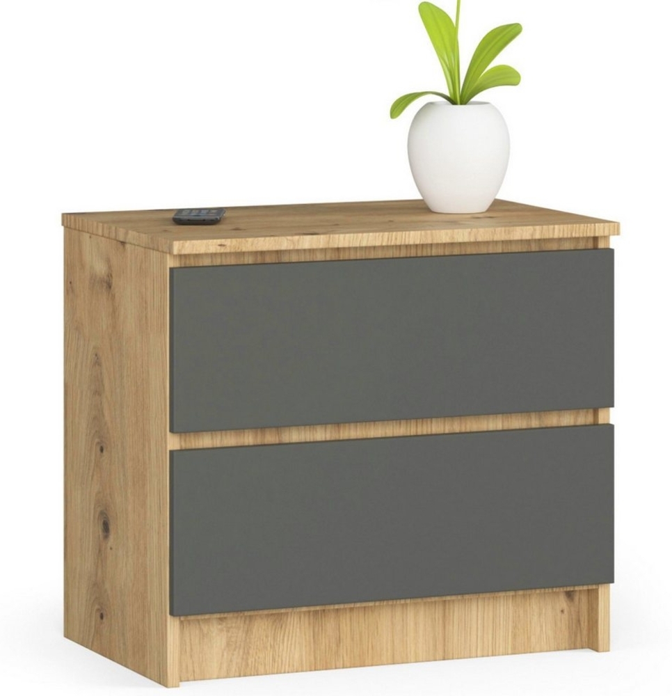 Home Collective Kommode 60 cm breit Holz Highboard Sideboard für Flur Schlafzimmer Wohnzimmer (Kommode Schlafzimmer Kommode mit Schubladen Holz Schrank), Kinderzimmer Organizer, 55 cm hoch mit 2 Schubladen Artisan Eiche-grau Bild 1