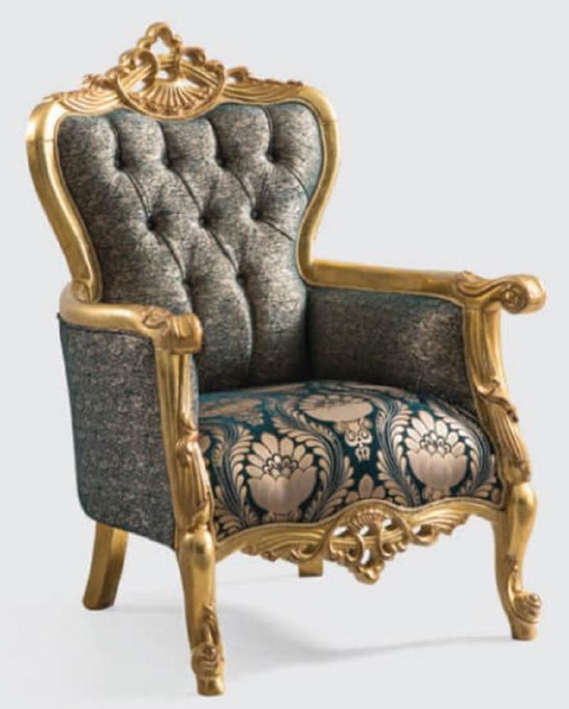 Casa Padrino Luxus Barock Sessel Grün / Gold 85 x 80 x H. 125 cm - Handgefertigter Wohnzimmer Sessel mit elegantem Muster - Barock Wohnzimmer Möbel - Edel & Prunkvoll Bild 1