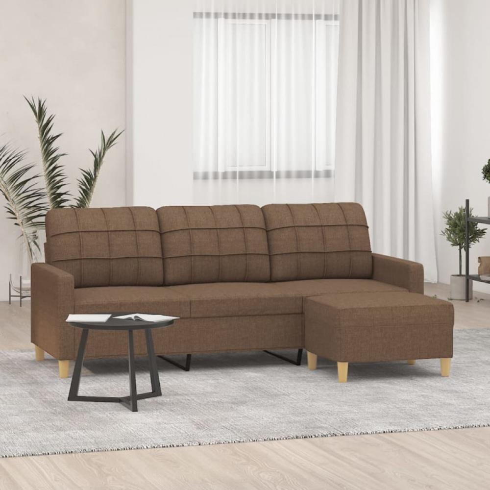 3-Sitzer-Sofa mit Hocker Braun 180 cm Stoff Bild 1