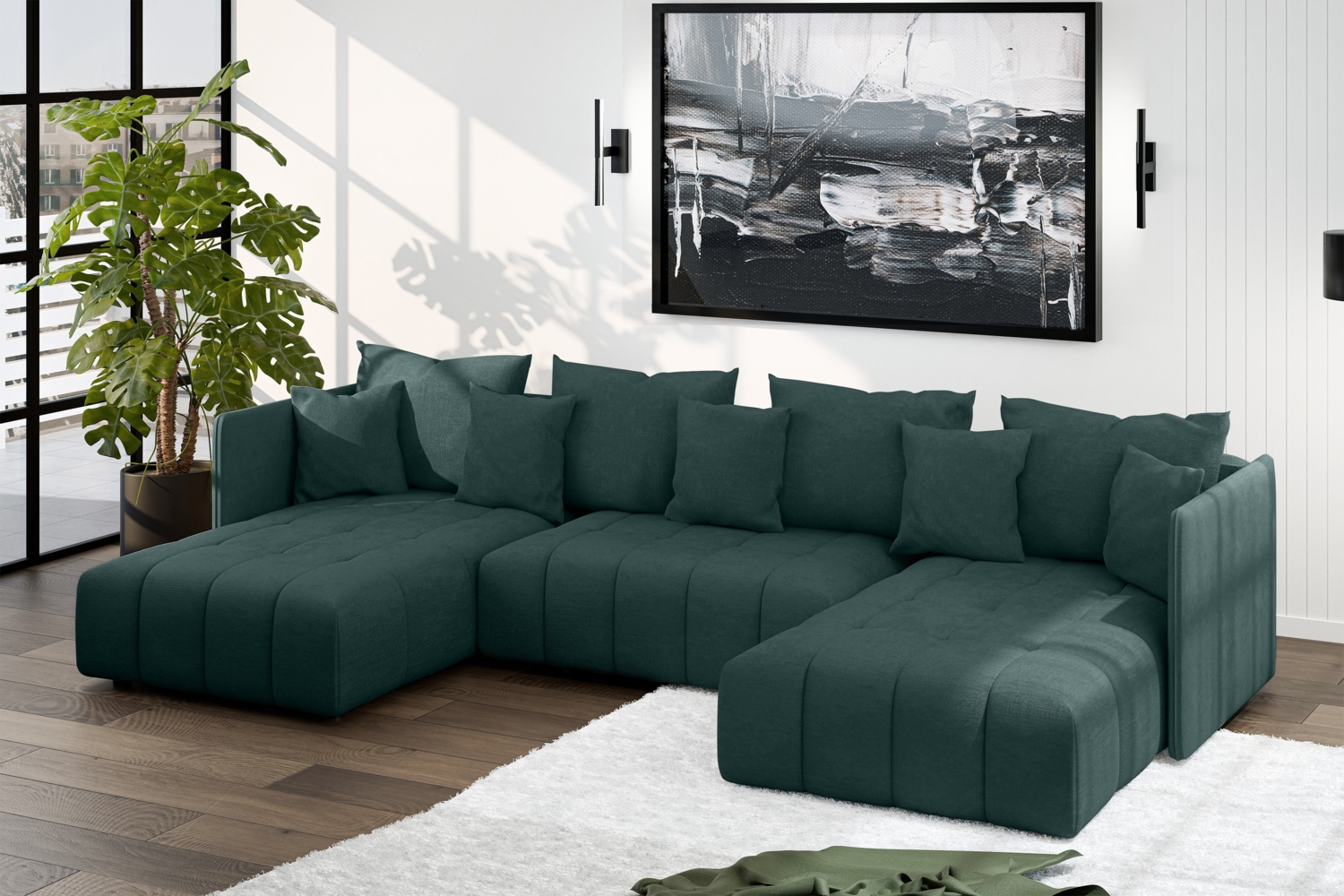 AX LIVING Ecksofa Grün Sofa U Form mit Schlaffunktion Veliro U, 345 cm Bild 1