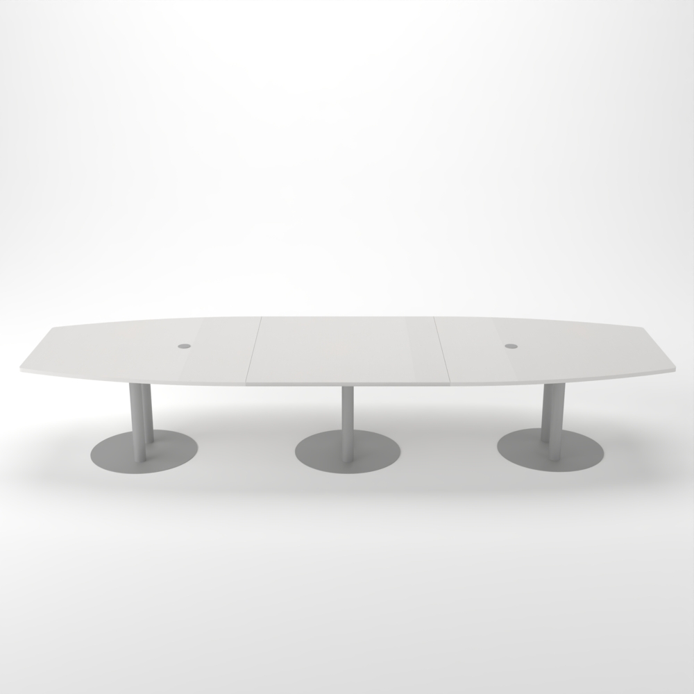Rheinland Möbel Konferenztisch KONTI 400x130 cm – ovaler Besprechungstisch in Grau mit silbernen Säulenfüßen & 2 Kabelauslässen, erweiterbarer Meetingtisch für 12–14 Personen, moderner XXL-Tisch fürs Büro Bild 1