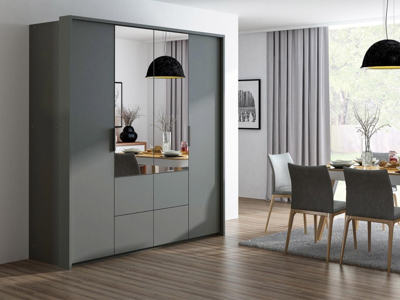 Kleiderschrank Amiuk 208, mit Frontspiegel, Farbe: Graphit Bild 1