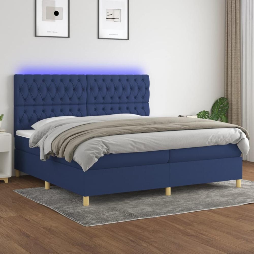 Boxspringbett mit Matratze & LED Stoff Blau 200 x 200 cm, Härtegrad: H2 [3135707] Bild 1