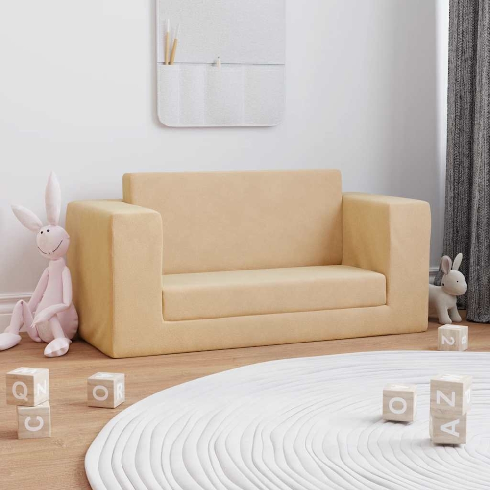 vidaXL Kinder-Schlafsofa 2-Sitzer Creme Weicher Plüsch 357037 Bild 1