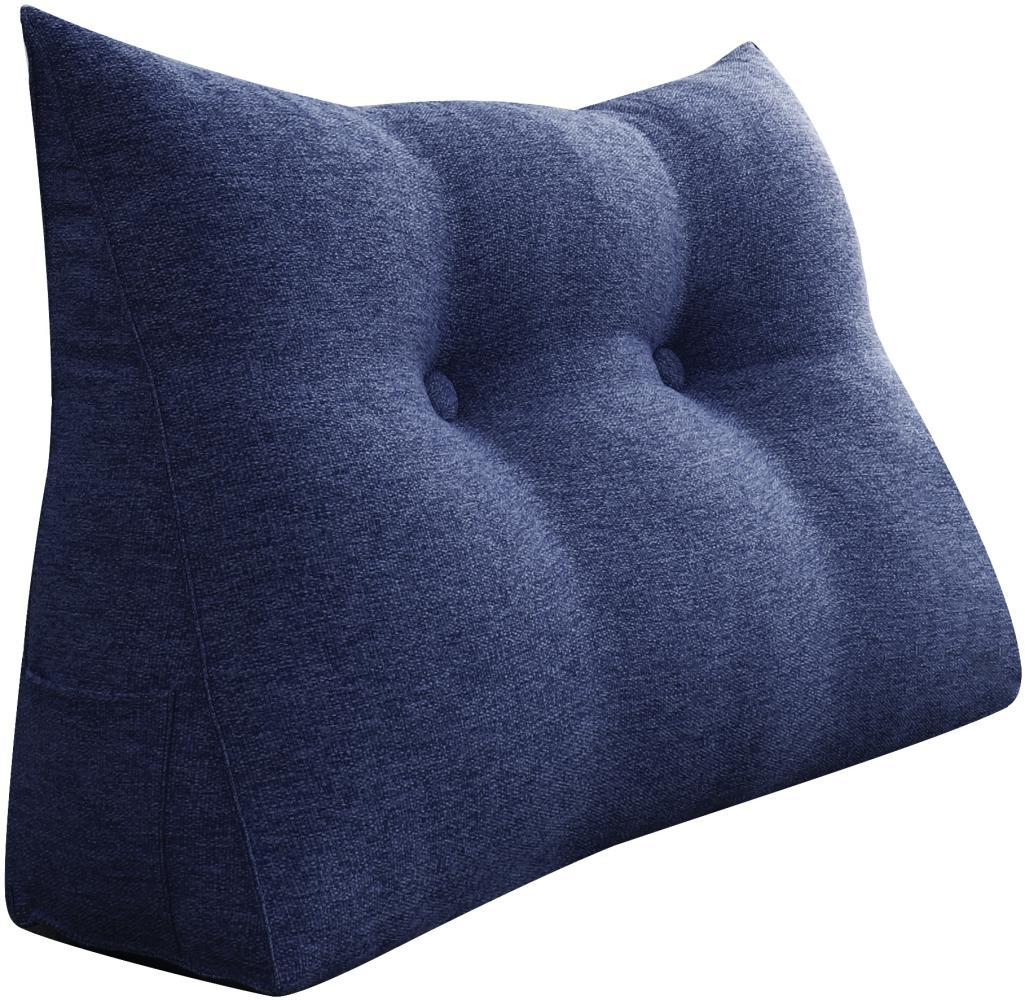 VERCART Großes Bettruhe Keilkissen, Lang Lesekissen, Dekoratives Kopfteilkissen, Dreieckiges Rückenkissen, Loungekissen für Tagesbett oder Couch, Leinenmischung Blau, 80CM Bild 1