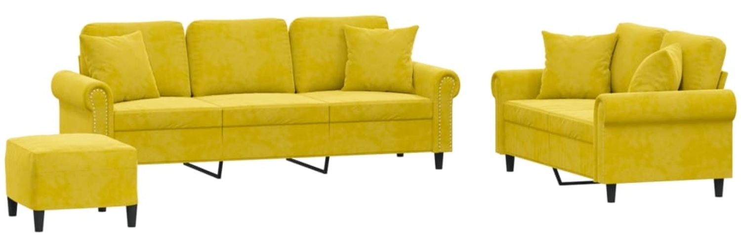 vidaXL 3-tlg. Sofagarnitur mit Kissen Gelb Samt 3202286 Bild 1