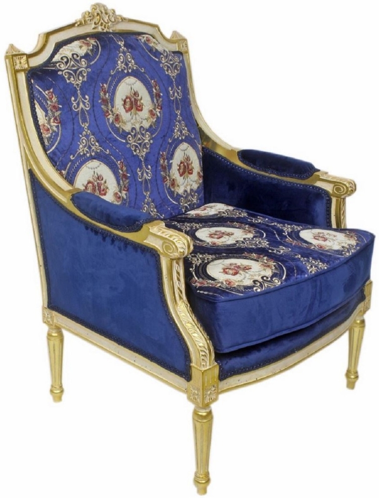 Casa Padrino Barock Lounge Thron Sessel mit elegantem Muster Royalblau / Rot / Weiß / Gold 70 x 70 x H. 100 cm - Barock Möbel Bild 1