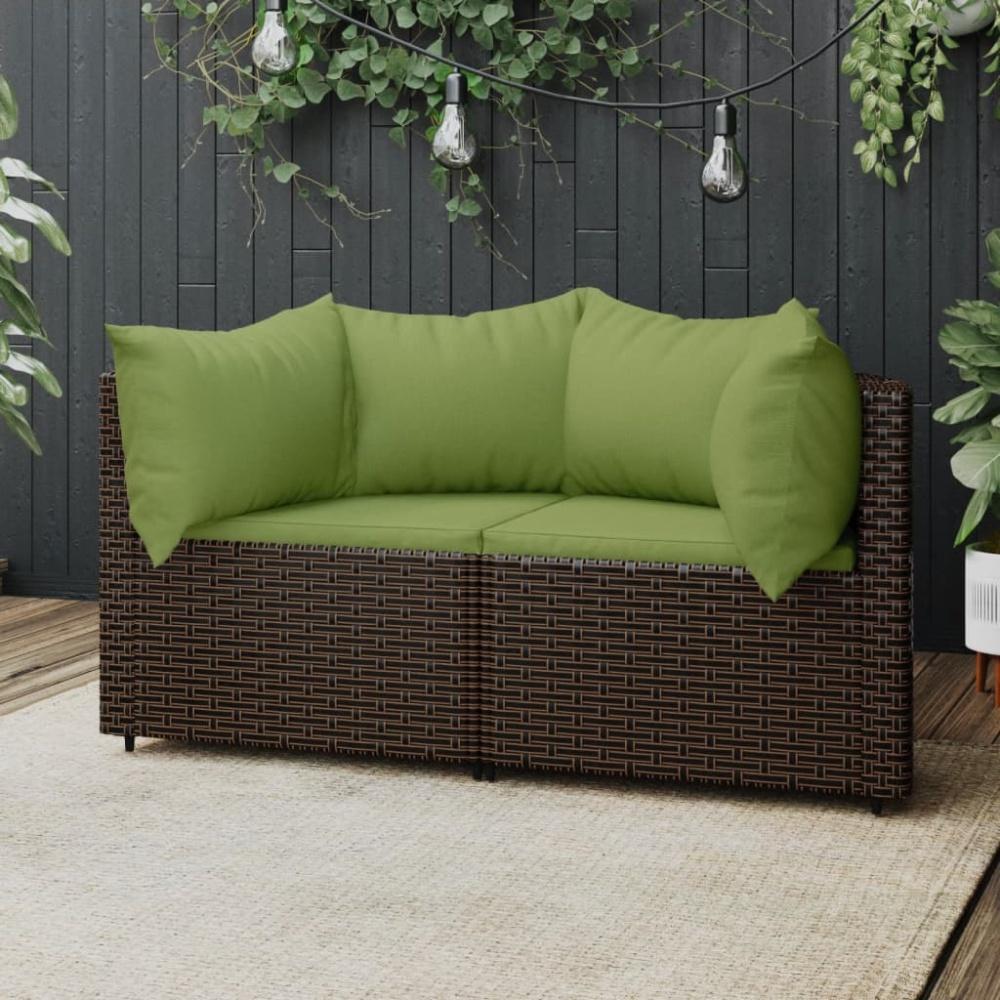 vidaXL Garten-Ecksofas mit Kissen 2 Stk. Braun Poly Rattan 319838 Bild 1