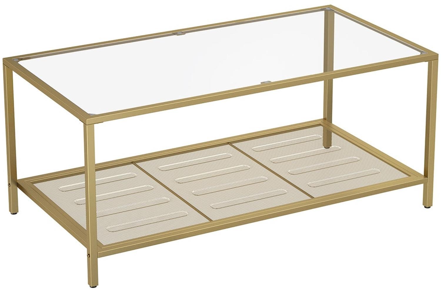 Vasagle Couchtisch, Wohnzimmertisch mit Hartglas und engmaschiger Gitterablage, aus Metallgestell, stabil, für Wohnzimmer, Gold-Transparent von Songmics LGT031A01 Bild 1