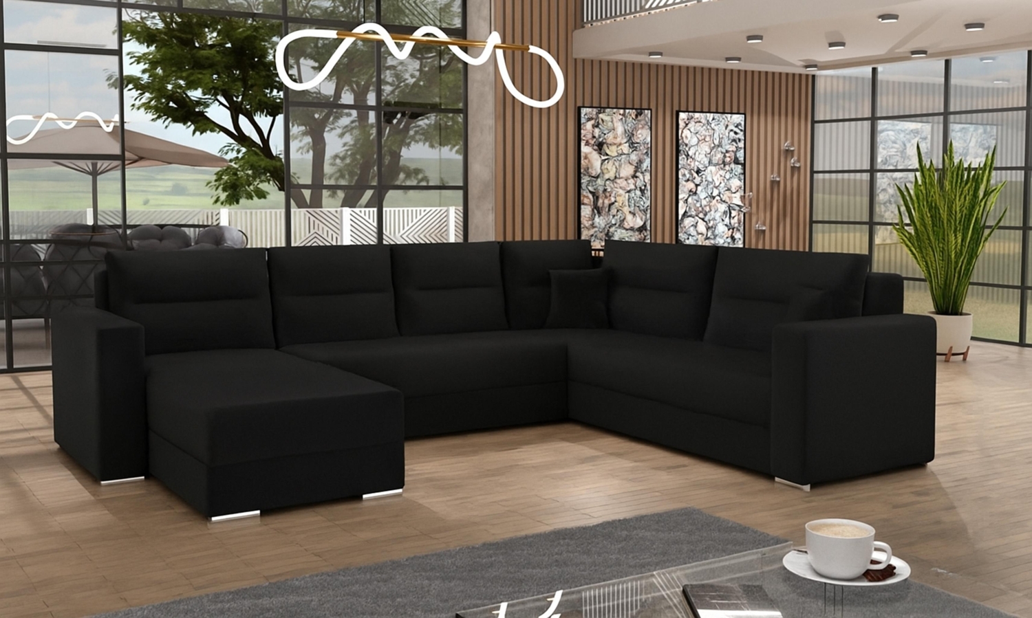 AX LIVING Ecksofas groß Lovere 314 cm Sofa schwarz mit Schlaffunktion Bild 1