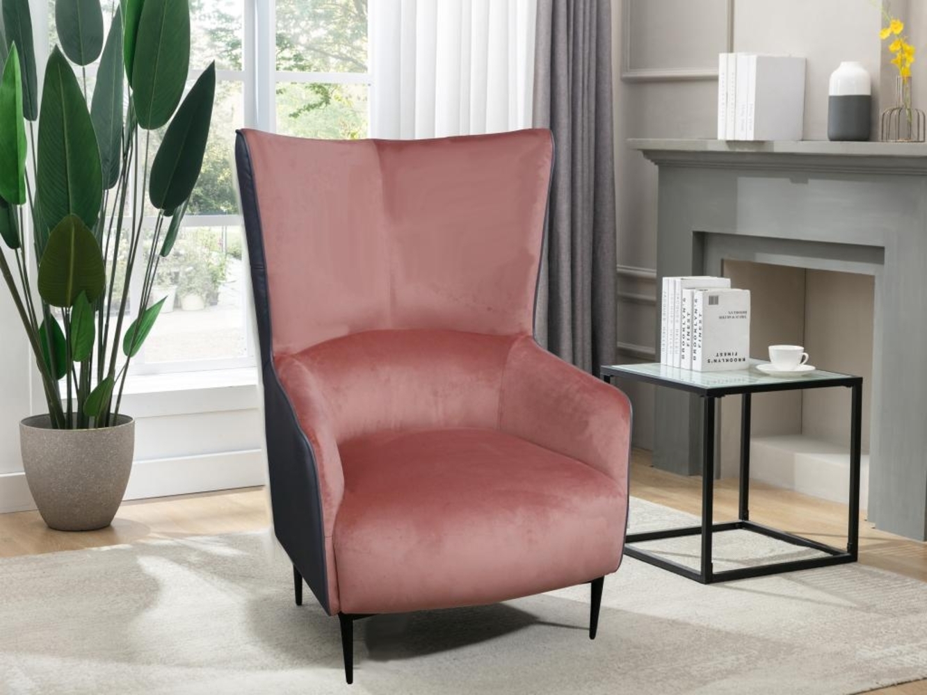 Vente-unique - Sessel - Samt - Rosa & Anthrazit - MENDOCINO Bild 1