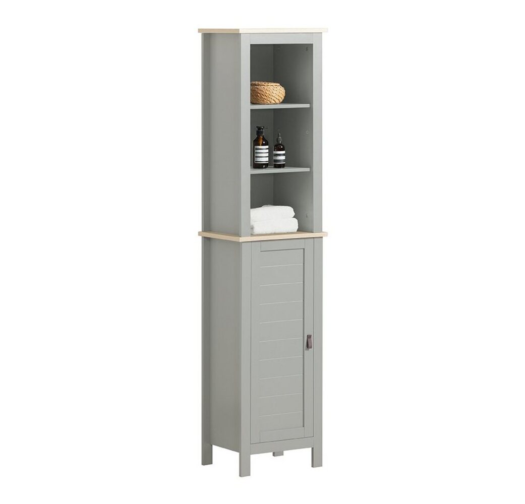 SoBuy Hochschrank BZR68 Badezimmerschrank Badregal Badschrank mit 3 offenen Fächern und 1 Tür Bild 1